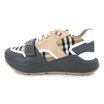Sapatilha desportiva com padrão tartan bege e preto e fecho de velcro preto