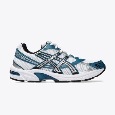 Ténis desportivo masculino branco com detalhes em azul e preto