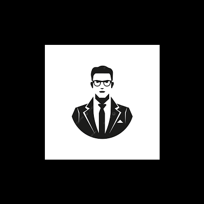 Ícone estilizado de um homem de fato e óculos