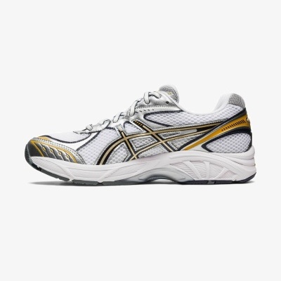 Ténis de desporto Asics branco com detalhes em cinza, preto e dourado