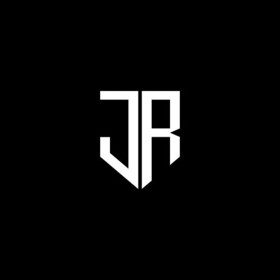 Logótipo branco com letras JR estilizadas em fundo preto