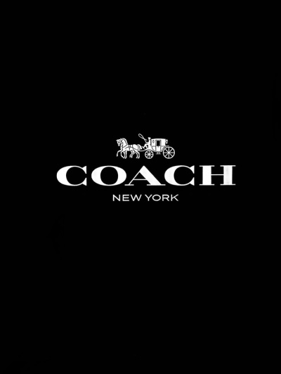 Logótipo COACH NEW YORK com uma carruagem e cavalo em fundo preto