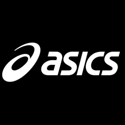 Logótipo asics branco sobre fundo preto