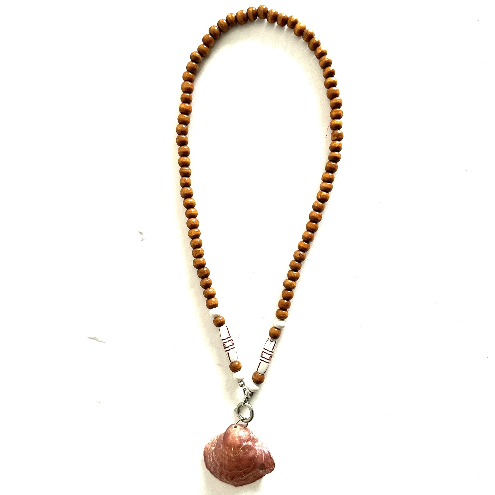 Colar em madeira com concha natural Colar de contas de madeira com pendente de concha