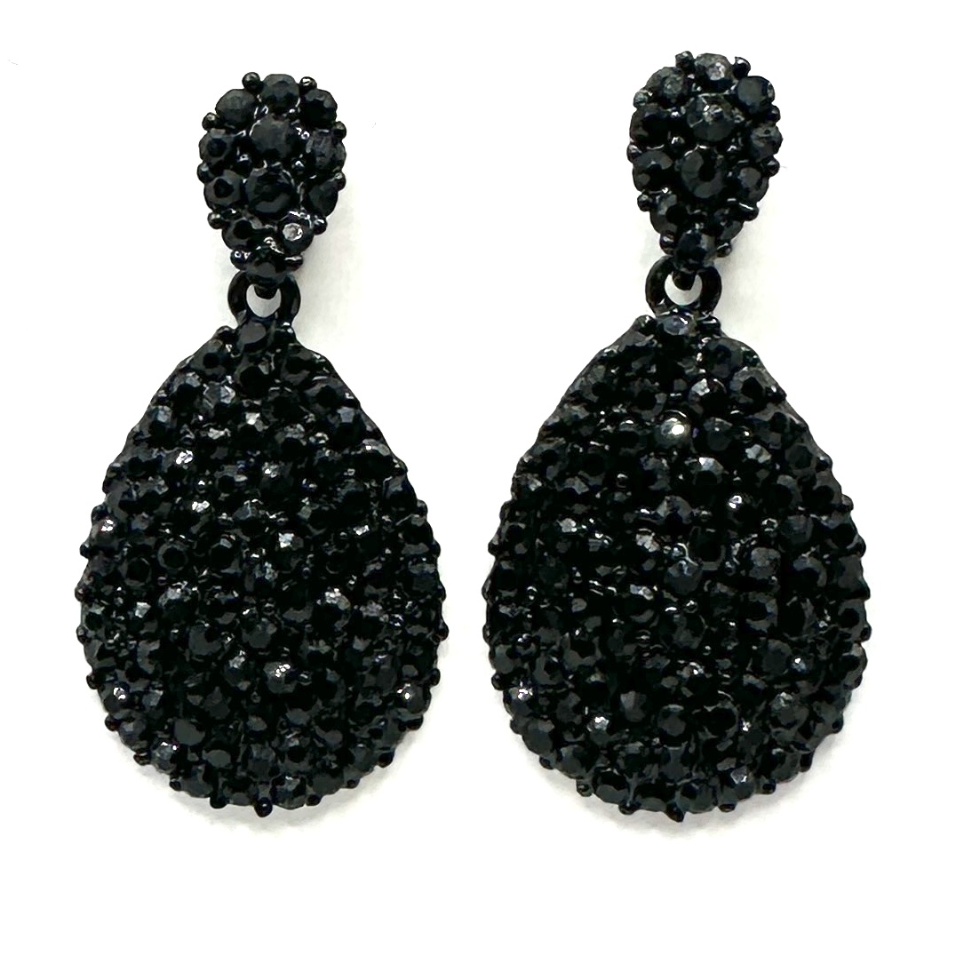 Brincos gota preto Brincos pretos com pedras pequenas brilhantes, formato gota