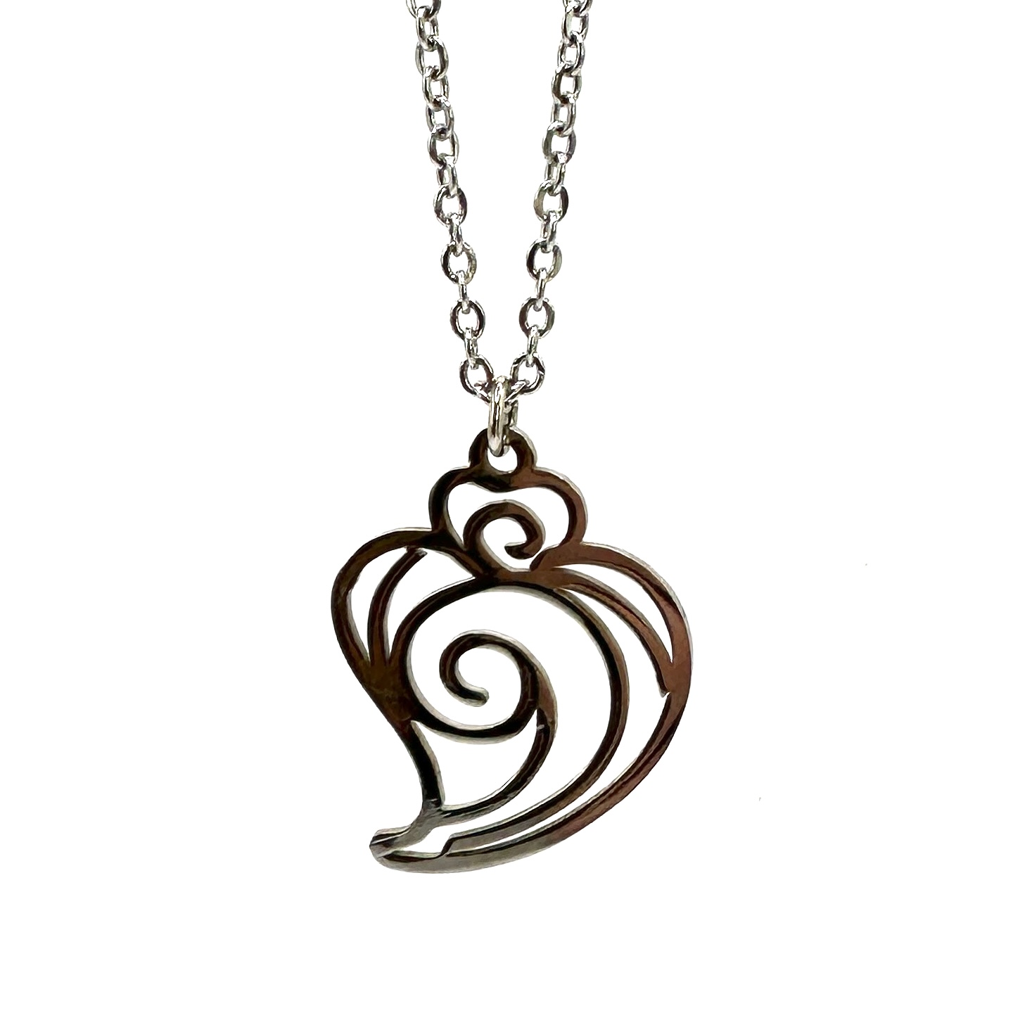 Fio coração em aço Colar com pendente abstrato prateado