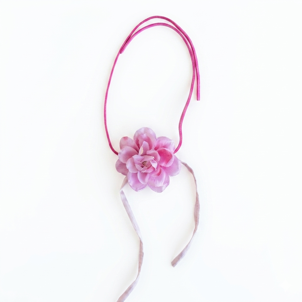 Colar fio cabedal com flor em tecido Fita de cabelo rosa com flor de tecido rosa