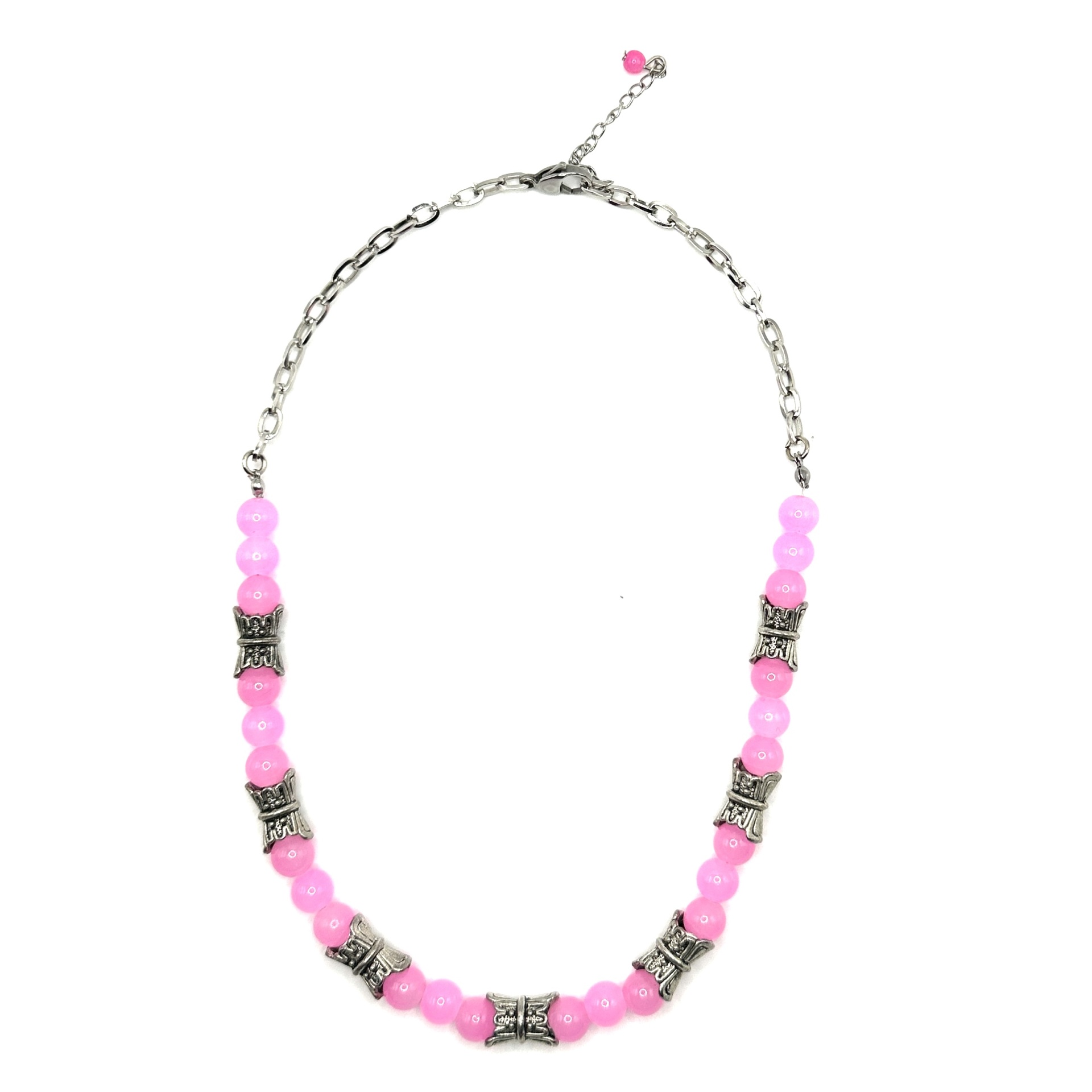 Colar rosa e prateado Colar de contas rosa com elementos metálicos prateados
