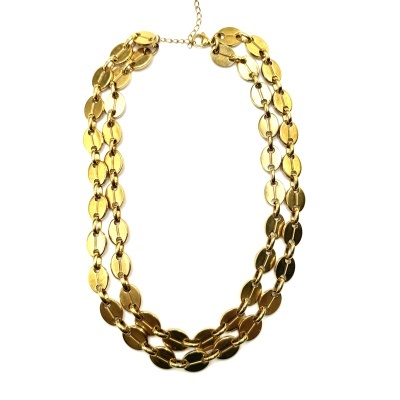 Colar dourado com elos ovais em duas camadas