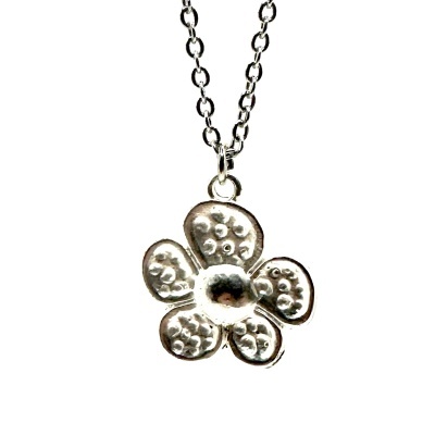 Colar prateado com pendente flor de cinco pétalas