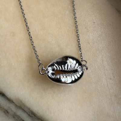 Colar com pingente em forma de concha prata metálica brilhante