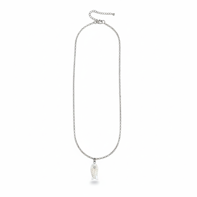 Colar com corrente fina prateada e pendente em forma de asa branca