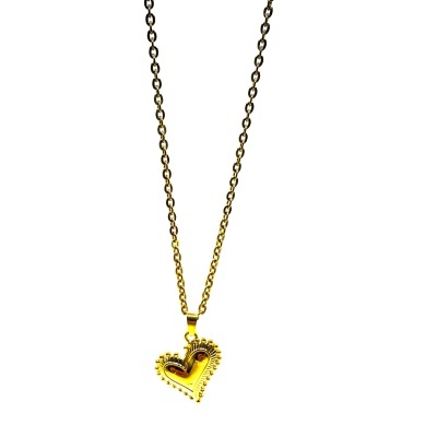 Colar dourado com pendente de coração com borda de esferas