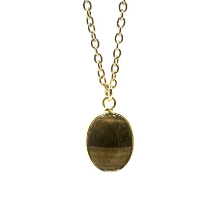 Colar dourado com pendente oval castanho