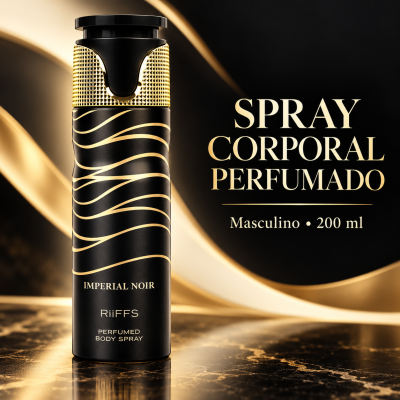 spray corporal perfumado masculino 200 ml frasco preto e dourado