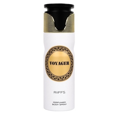 Frasco branco e dourado de spray corporal perfumado VOYAGER RIIFFS