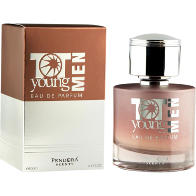 Frasco de perfume e caixa Pendora Scents 10 young MEN Eau de Parfum castanho e branco