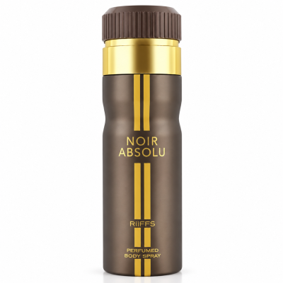 Spray corporal perfumado Noir Absolu da marca RiiFFS com embalagem metálica marrom e detalhes dourados