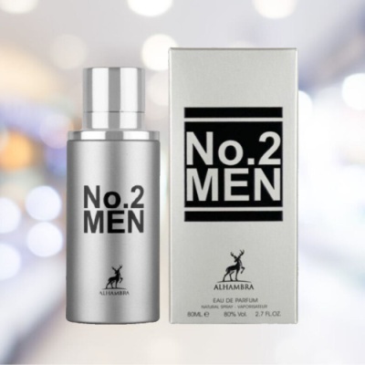 Frasco e embalagem cinza prateada de perfume masculino No. 2 MEN Alhambra