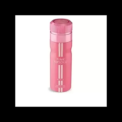 Garrafa desportiva rosa com texto PINK ABSOLU