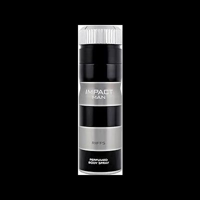 Frasco preto e prata de aerossol corporal IMPACT MAN da RIIFFS