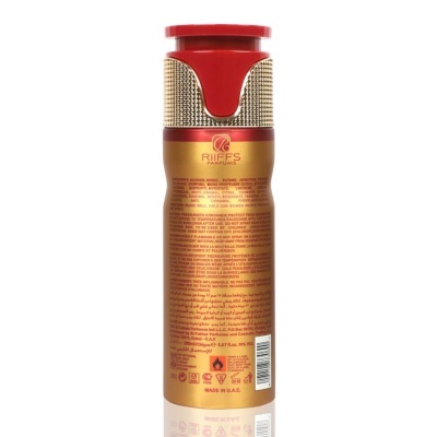 Desodorizante corporal spray RUFFS AL-MUQNA dourado com tampa vermelha