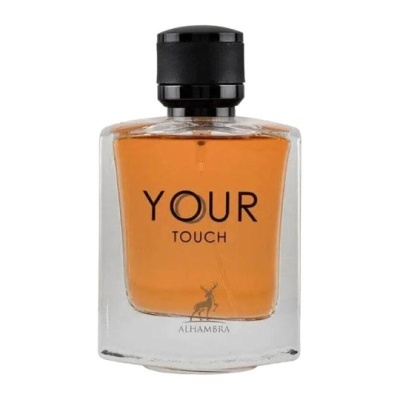 Frasco transparente de perfume Your Touch com tampa preta