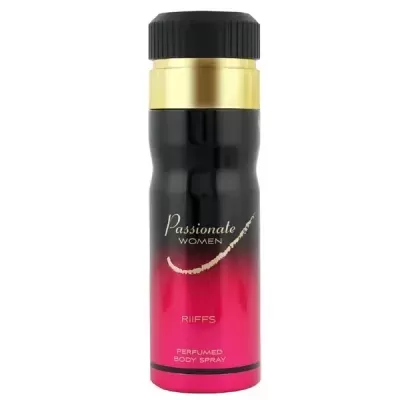 Spray corporal perfumado Passionate Women RiiFFS com embalagem preta e rosa