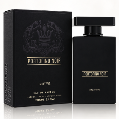 Perfume Portofino Noir RiiFFS preto com caixa preta elegante