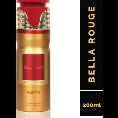 Frasco de spray corporal Bella Rouge RIIFFS dourado e vermelho 200 ml