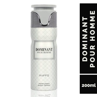 Spray corporal perfumado Dominant Pour Homme, 200ml, embalagem branca e cinza