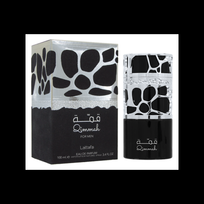 Frasco e caixa de perfume Qimmah for Men Lattafa preto e branco