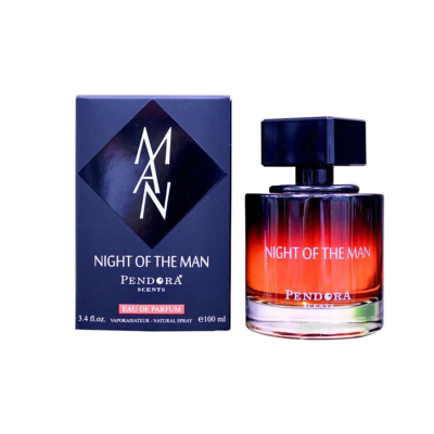 Frasco de perfume Night of the Man com caixa azul escura.