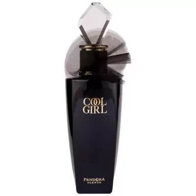 Frasco de perfume preto com decoração preta e texto dourado