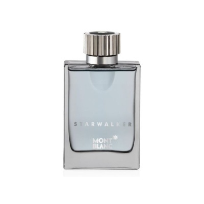 Frasco de perfume Mont Blanc Starwalker com vidro azul claro e tampa prateada