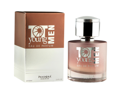 Frasco de perfume e caixa Pendora Scents 10 young MEN Eau de Parfum castanho e branco