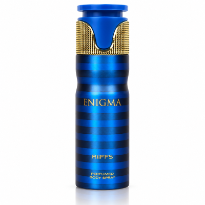 Frasco metálico azul e preto com texto dourado ENIGMA RiiFFS