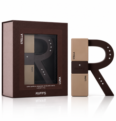 Conjunto de perfume RIFFS com frascos e caixa castanha e bege
