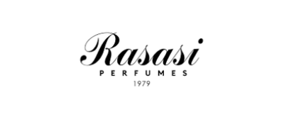 Logótipo Rasasi Perfumes 1979 em preto sobre fundo branco