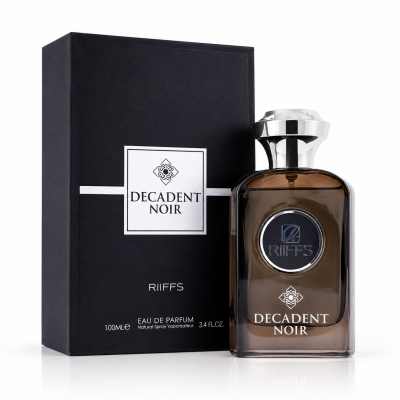 Frasco de perfume Decadent Noir com embalagem preta