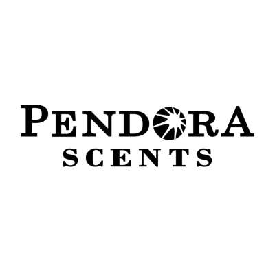 Logotipo preto PENDORA SCENTS com círculo estilizado no lugar do O