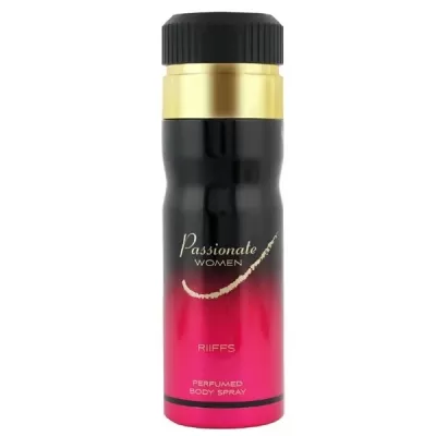 Spray corporal perfumado Passionate Women RiiFFS com embalagem preta e rosa
