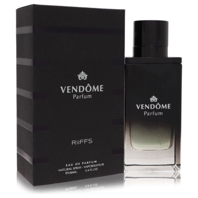 Frasco e embalagem de perfume preto VENDÔME Parfum com texto branco