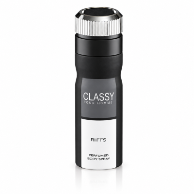 Frasco preto de spray corporal perfumado masculino com tampa prateada