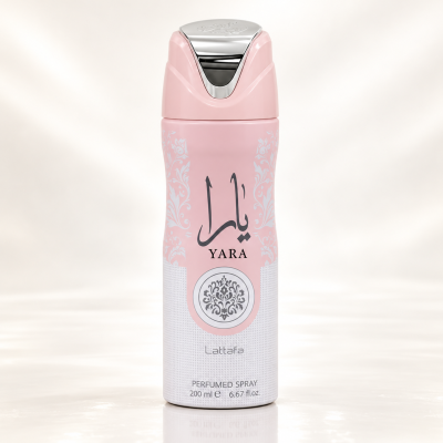 Frasco de spray perfumado Lattafa Yara 200 ml rosa e branco