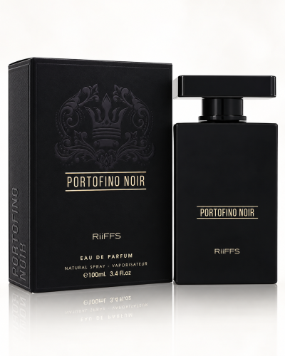 Perfume Portofino Noir RiiFFS preto com caixa preta elegante