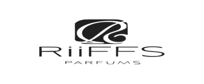 Logótipo RiiFFS PARFUMS preto e branco com símbolo abstrato