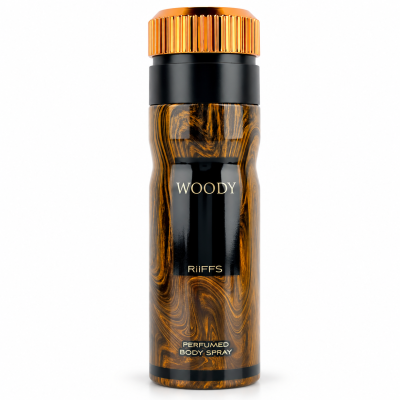 Frasco de spray corporal perfumado padrão castanho e preto com tampa laranja