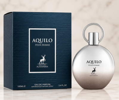 Frasco e caixa de perfume Aquilo Pour Homme Maison Alhambra