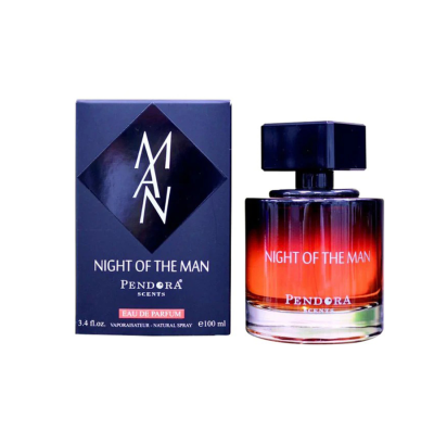 Frasco de perfume Night of the Man com caixa azul escura.